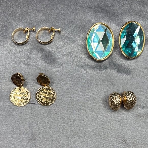Gold and Blue Statement Earrings Set - Picture 1 of 2